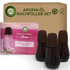 Air Wick Aroma-Öl Flakon Vorteilspack – Duftöl Nachfüller Set für den Air Wick Diffuser – Duft: Beruhigende Rose – 3 x 20 ml ätherisches Öl