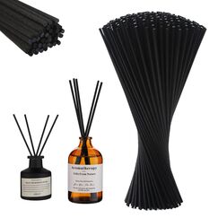 Hugwish 120pcs duftstäbchen aus Faser schwarz 42cm x 4mm, stäbchen für raumduft, Diffuser stäbchen, rattanstäbchen für raumduft (42cm x 4mm)