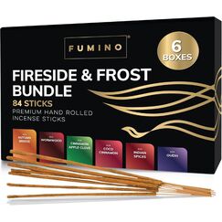 Fumino Räucherstäbchen Set Kamin & Frost – Handgefertigte Masala Agarbatti für Entspannung, Meditation & Duft – 6 Boxen, 84 Stäbchen