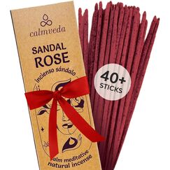 Natürliches Sandelholz räucherstäbchen mit Rose - (40+ weihrauch) Sauber, ohne Kohle, hergestellt aus recycelten Blumen | Süßes, holziges Aroma-Räucherstäbchen zur Beruhigung weihrauch zum räuchern