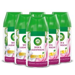 Air Wick Freshmatic Max Raumspray – Nachfüller für den Air Wick Freshmatic Max – Duft: Seide und Lilienfrische – 6 x 250 ml Nachfüller