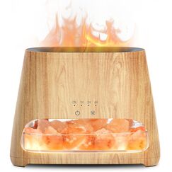 SALKING 2-in-1 Aroma Diffuser & Salt Range Pakistan Leuchte, Flammeneffekt Diffusor für ätherische Öle, Diffusor Kühler Nebel Luftbefeuchter mit 3-Helligkeit, 150ml(Holz)