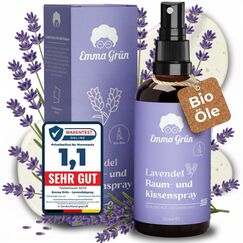 Emma Grün® Lavendelspray & Kissenspray 100ml [BIO-QUALITÄT] - Lavendelspray für Kopfkissen - Mit Naturreinem Lavandula Angustifolia - Lavendel Kissenspray zum Einschlafen - Lavendelöl Spray