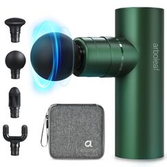 arboleaf mini Massagepistole Massage gun bis zu 3200U/min, handliche Massagepistole 0,47kg mit druckadaptive stufe & 4 Silikon-Massageköpfen, leise Muskelpistole mit Tasche Muscle Gun USB-C(grün)