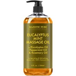 MAJESTIC PURE Eukalyptus-Minz-Massageöl – belebend, erfrischend und entspannend – Massage, hergestellt mit natürlichen Ölen – für alle Hauttypen – Männer und Frauen – 8 fl oz
