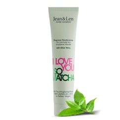 Jean & Len Handcreme I Love You So Matcha, für normale bis trockene Hände, versorgt die Hände mit Feuchtigkeit, zieht schnell ein, vegane Handpflege, ohne Parabene & Silikone, 75 ml