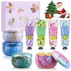 Geschenke Weihnachten, Kleine Weihnachtsgeschenke für Frauen Männer - Duftkerzen Geschenkset 4 x 90g | Handcreme Set 4 x 30g, Geschenkset für Kollegen, Mama, Freundin