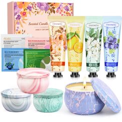 Weihnachtsgeschenke,Handcreme &Duftkerzen Geschenkset für Frauen丨Geschenke Geburtstage, Muttertag, Valentinstag, Jahrestage 丨4 Handcreme +4 Duftkerze+ 4 Augenpads丨Geschenke für Mamá, Amiga, Novia