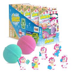 INKEE Surprise UNICORN PROFESSIONS 5x Badebomben Kinder mit Überraschung, 5 Einhörner zum Sammeln - 5x 100g Einhorn Badebombe mit Bananenmilchshake-Aroma und Jojobaöl, Rosa oder Grün