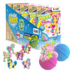 INKEE Galupy Unicorn 5er Set | Badebomben Kinder mit Überraschung komplettes Thekendisplay, 5x Badekugeln Kinder mit GALUPY Einhorn Spielzeug, Karamellduft & Jojobaöl