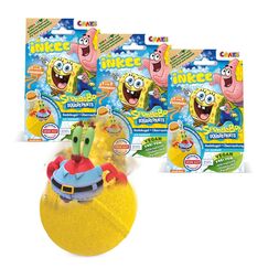 INKEE SpongeBob 3er Pack - Badebomben Kinder mit Überraschung - SpongeBob Schwammkopf Figuren zum Sammeln - 3x Badekugeln 80g mit Burgergummi-Aroma und Jojobaöl, Türkis oder Gelb