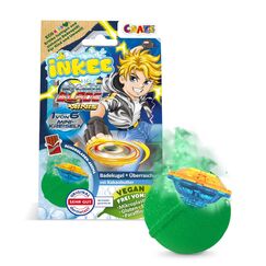 INKEE Surprise Blade Kampfkreisel - Badebombe Kinder mit Überraschung - 1 von 6 BLADE mini Kreisel - Badekugel 100g mit Schokolade-Duft und Kakaobutter, Grün oder Rot