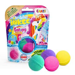INKEE Galupy Unicorn - 4 Badebomben Kinder, Einhorn Badekugeln 4x 50g, Kaugummi-Aroma & Jojobaöl