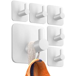 4smile Handtuchhalter ohne Bohren, 6er Set, weiß - Badezimmer Handtuchhalter aus Edelstahl, funktionale Klebehaken, hohe Tragkraft - Wasserfeste Haken für Bad, Haken selbstklebend, Handtuchhaken