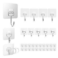 4smile Klebehaken extra-stark - 29 Stück Mix-Set mit 3 Varianten selbstklebende Haken transparent - Kleiderhaken selbstklebend