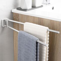 OETAMS Handtuchhalter Bad Bohren 180° Schwenkbar Handtuchstange 304 Edelstahl Handtuchhalter Wand Badetuchhalter Doppelter Habdtuchhalterung Gebürstet Silber, 39CM