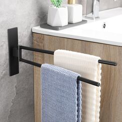 OETAMS Handtuchhalter Ohne Bohren Schwarz Matt 180° Schwenkbar Handtuchstange Selbstklebend Handtuchhalter 304 Edelstahl Badetuchhalter Doppelter Habdtuchhalterung 39CM