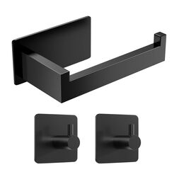 Eowihor Toilettenpapierhalter Ohne Bohren, Klopapierhalter zum Kleben, Toilettenpapierhalter Schwarz und 2 Stück Klebehaken, Edelstahl Klorollenhalter, WC Rollenhalter Selbstklebend für Badzimmer