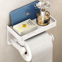VOLDRA Toilettenpapierhalter Ohne Bohren mit Ablage, Selbstklebend Oder Schraubbar Klopapierhalter, Rostfrei & Multifunktional Badezimmer Klorollenhalter Wc Papier Halterung(Weiß)