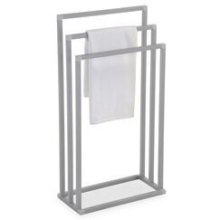 Handtuchhalter KUNO, hellgrau lackiert - freistehender Badetuchhalter mit 3 Stangen, Handtuchständer aus Metall