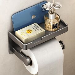 VOLDRA Toilettenpapierhalter Ohne Bohren mit Ablage, Selbstklebend Oder Schraubbar Klopapierhalter, Rostfrei & Multifunktional Badezimmer Klorollenhalter Wc Papier Halterung(Grau)