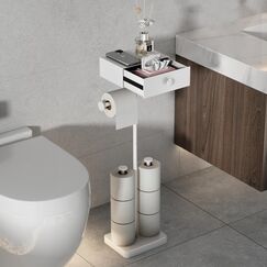 VOLDRA Toilettenpapierhalter Stehend Klopapierhalter Ohne Bohren Klopapier Mit Schublade Aufbewahrung Klorollenhalter Wc Papier Halterung Klorollenhalter Stehend Wc Rollenhalter Für 7 Rollen(Weiß)