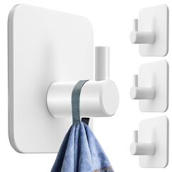 4smile Handtuchhalter ohne Bohren, 4er Set - Weiße Edelstahl Klebehaken als Handtuchhaken, wasserdichte Haken selbstklebend - Rostfreie Badezimmer Handtuchhalter, Haken für Bad und Küche