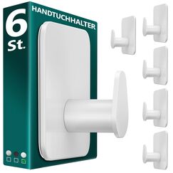 Menz Handtuchhalter ohne Bohren in Weiß, 6 Stück – Robuste Badezimmer Handtuchhalter, ovale Klebehaken, Haken fürs Bad, Haken selbstklebend, ideal als funktionale Handtuchhaken