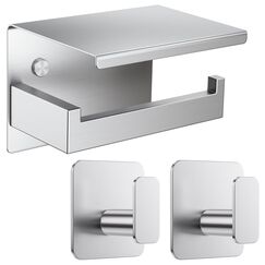 Aikzik Klopapierhalter ohne Bohren, Toilettenpapierhalter und 2 Stück Klebehaken, Edelstahl Klorollenhalter, Wc Papier Halterung Rollenhalter mit Kleber für Badzimmer, Silber