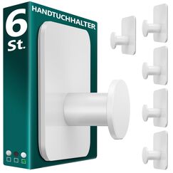 Menz Handtuchhalter ohne Bohren in Weiß, 6 Stück – Robuste Badezimmer Handtuchhalter, moderne Klebehaken, Haken fürs Bad, Haken selbstklebend, ideal als funktionale Handtuchhaken