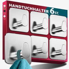 Menz Handtuchhalter ohne Bohren Edelstahl, 6er Set - Wasserfeste Badezimmer Handtuchhalter, ovale Klebehaken fürs Bad, Haken selbstklebend als stabil Handtuchhaken, funktional und hochwertig