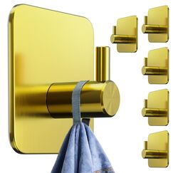 4smile Handtuchhalter ohne Bohren, 6er Set - Goldene Edelstahl Klebehaken als Handtuchhaken, wasserdichte Haken selbstklebend - Rostfreie Badezimmer Handtuchhalter, Haken für Bad und Küche