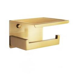 HITSLAM Toilettenpapierhalter Ohne Bohren, Selbstklebend Klopapierhalter mit Ablage, Edelstahl Klorollenhalter Wandmontage, Wc Papier Halterung Rollenhalter mit Kleber für Badzimmer Gold