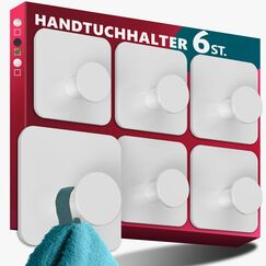 Menz Handtuchhalter ohne Bohren Edelstahl, 6er Set - Wasserfeste Badezimmer Handtuchhalter in Weiß, moderne Klebehaken fürs Bad, Haken selbstklebend als funktionale Handtuchhaken