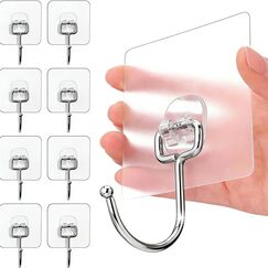 Charfia 8 Stück 15kg (Max) Selbstklebend Haken Extra Stark, Große Klebehaken Transparent Haken Selbstklebend Wandhaken Selbstklebend für Küche Bad Wand & Decke Aufhänger