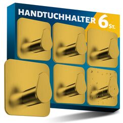 Menz Handtuchhalter ohne Bohren in Golden, 6 Stück – Robuste Badezimmer Handtuchhalter, ovale Klebehaken, Haken fürs Bad, Haken selbstklebend, ideal als funktionale Handtuchhaken