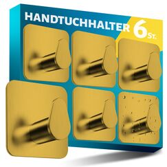 Menz Handtuchhalter ohne Bohren Edelstahl, 6er Set - Wasserfeste Badezimmer Handtuchhalter in Golden, ovale Klebehaken fürs Bad, Haken selbstklebend als funktionale Handtuchhaken