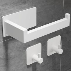 Eowihor Toilettenpapierhalter Ohne Bohren, Klopapierhalter zum Kleben, Toilettenpapierhalter Edelstahl und 2 Stück Klebehaken, WC Rollenhalter Selbstklebend Klorollenhalter für Badzimmer, Weiß