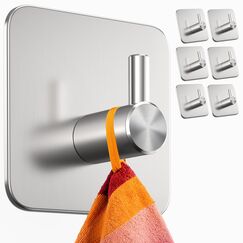 Menz Handtuchhaken ohne Bohren, 6er Pack – Extra starke Handtuchhalter ohne Bohren, Klebehaken Edelstahl, Haken selbstklebend mit wasserfesten Klebepads, Badezimmer Handtuchhalter, Fb. Silber