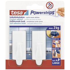 tesa Powerstrips Haken Large TREND - Selbstklebender Wandhaken für Glas, Kacheln, Holz, Kunststoff und andere Untergründe - Weiß 58045-00-01