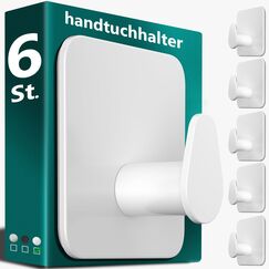 4smile Handtuchhalter ohne Bohren, weiß - 6er-Set Badezimmer Handtuchhalter, ovale Klebehaken aus Edelstahl, wasserfeste Haken für Bad, WC, Küche - Hochwertige Haken selbstklebend, Handtuchhaken