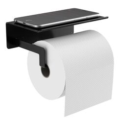 Dailyart Toilettenpapierhalter Selbstklebend mit Ablage - Schwarz WC Papier Halterung Ohne Bohren, Wandmontage für Küche und Badzimmer