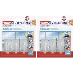 tesa Powerstrips Haken Small Classic - Selbstklebender Wandhaken für Glas, Kacheln, Holz, Kunststoff und andere Untergründe - Chrom, Klein (Packung mit 2)