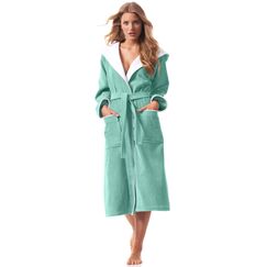 Morgenstern Bademantel Damen 100% Baumwolle mit Kapuze Frottee-Velours OEKO-TEX Leonie Schilf Grün L