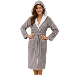 Morgenstern Bademantel Damen mit Kapuze 100% Baumwolle Frottee OEKO-TEX® Morgenmantel Leonie Taupe Größe M