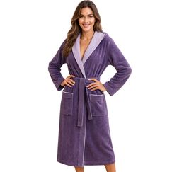 Morgenstern Bademantel Damen mit Kapuze 100% Baumwolle Frottee OEKO-TEX® Morgenmantel Leonie Lila Größe L