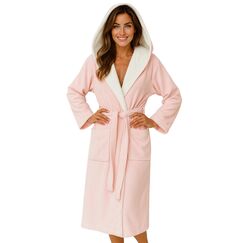 Morgenstern Bademantel Damen mit Kapuze 100% Baumwolle Frottee OEKO-TEX® Morgenmantel Leonie Rosa Größe L