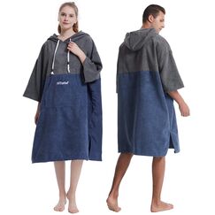 Hiturbo Surf Handtuch Poncho Umziehhilfe - Herren und Damen Changing Robe badeponcho Umkleidehilfe Surfen Strand Grau/Marineblau