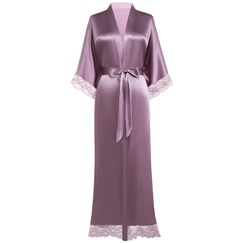 BABEYOND Satin Kimono Robe Lang Brautjungfer Hochzeit Bademantel mit Spitzenbesatz - Violett - Einheitsgröße