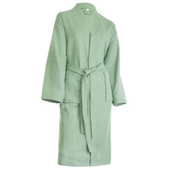 Brandsseller Unisex Bademantel aus Baumwolle S – Leichter Morgenmantel aus Waffel-Piqué für Damen & Herren – Saunamantel / Hausmantel für Wellness & Zuhause - Grün